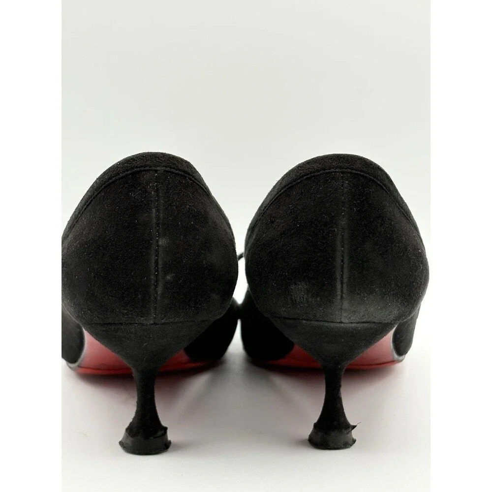 Christian Louboutin Black Suede Bow Accent Marcia Balla Kitten Heels Size EU 38
